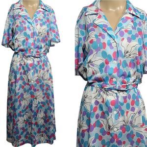 Vntg 80s Alicia Polka Dot Flower Dress